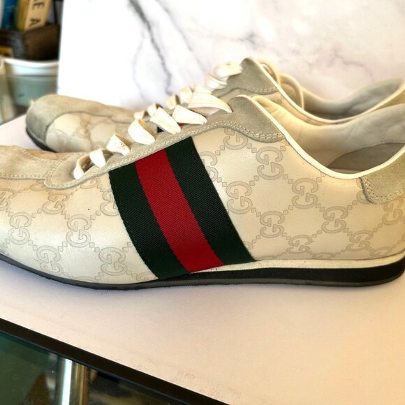 Gucci Guccissima GG Logo cream green red sneakers size 10 1/2 G 11 1/2 US Preown - Picture 5 of 16